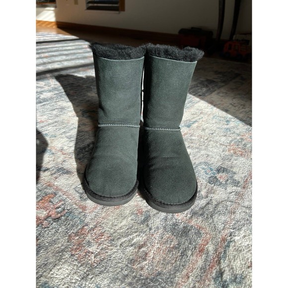Women’s Ugg Boots Size 6 Bailey Bow Black Sherpa Shearling wool Suede Shoes - Picture 4 of 12